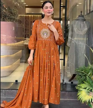 Women Embroidery and Printed A-Line Kurta