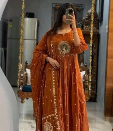 Women Embroidery and Printed A-Line Kurta
