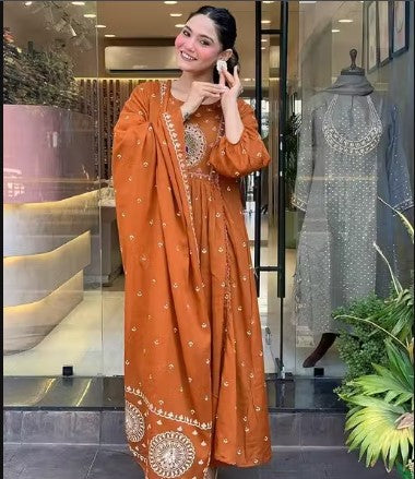 Women Embroidery and Printed A-Line Kurta