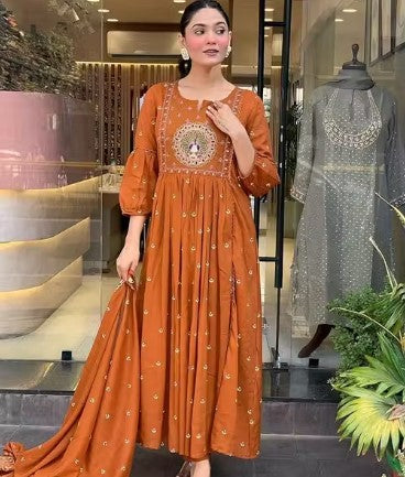 Women Embroidery and Printed A-Line Kurta