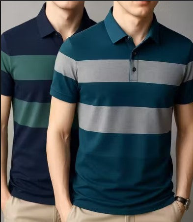 Polo neck casual half sleeve striped tshirt for men combo pcs of 2